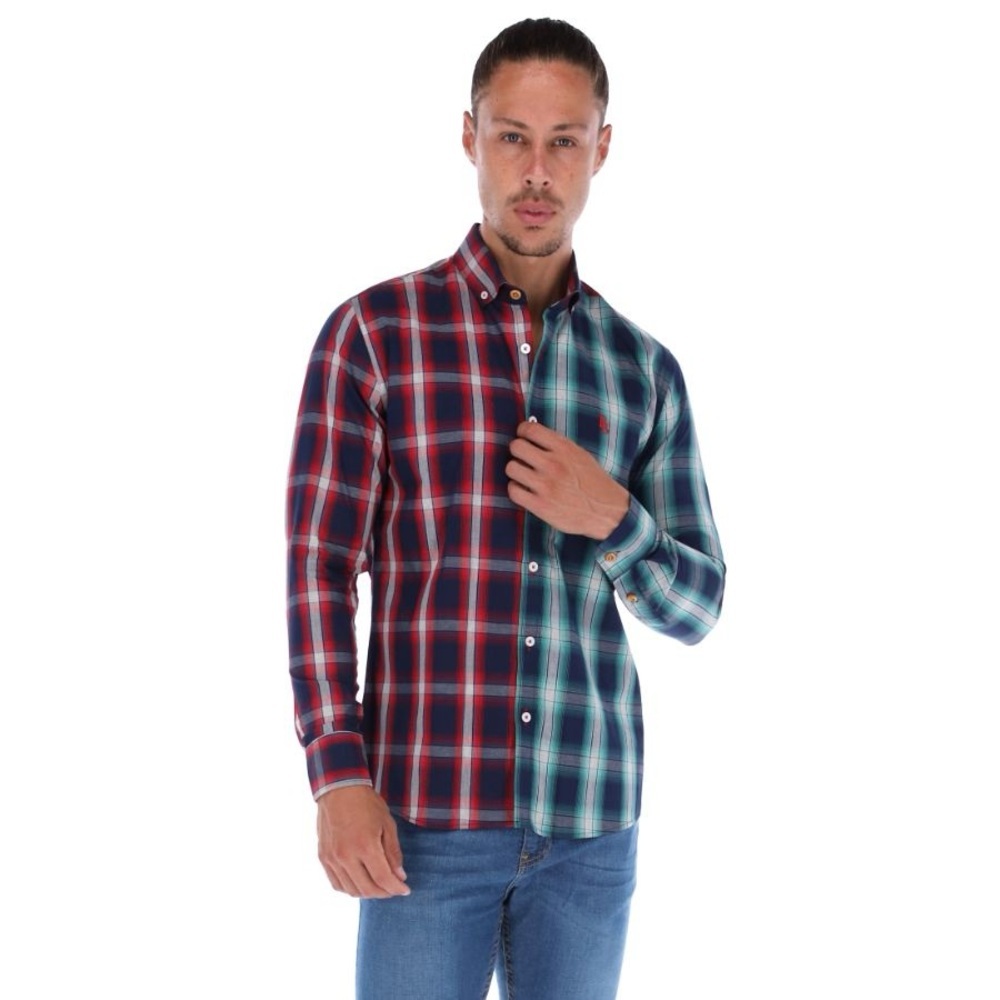 Bold Red and Blue Plaid Casual Button Down Shirt